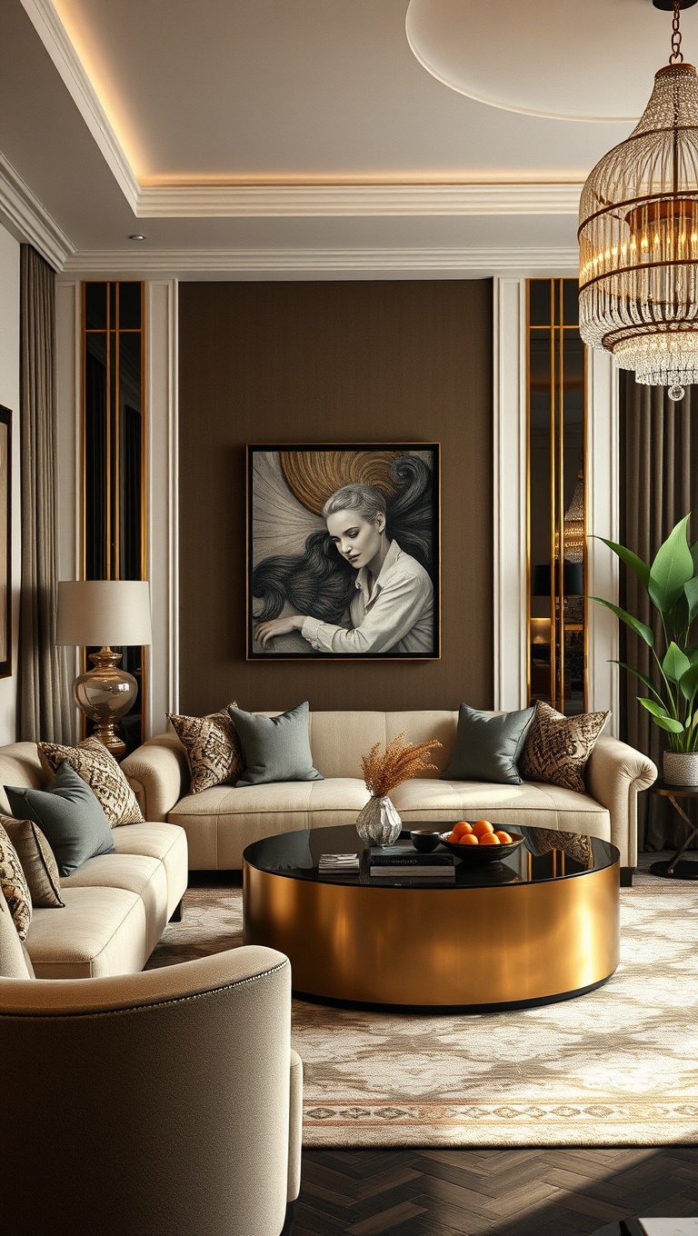20 Dazzling Ideas for Art Deco Living Rooms: Glam Up Your Space! - 15. Use Metallic Accents