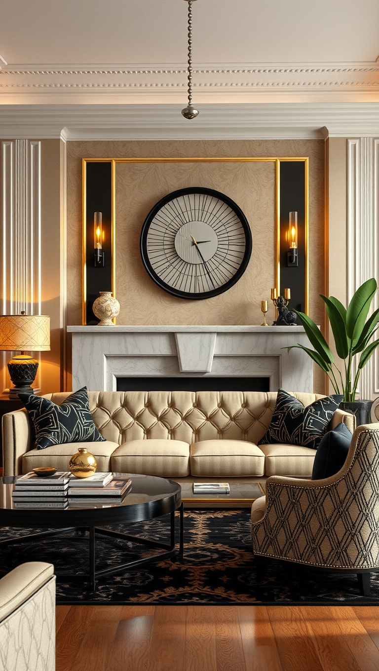 20 Dazzling Ideas for Art Deco Living Rooms: Glam Up Your Space! - 7. Style with Art Deco Accessories
