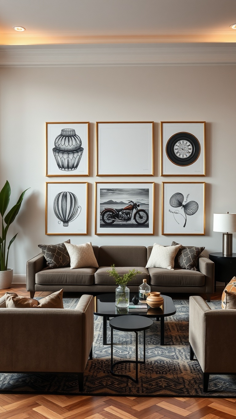 20 Dazzling Ideas for Art Deco Living Rooms: Glam Up Your Space! - 12. Hang Statement Art Pieces