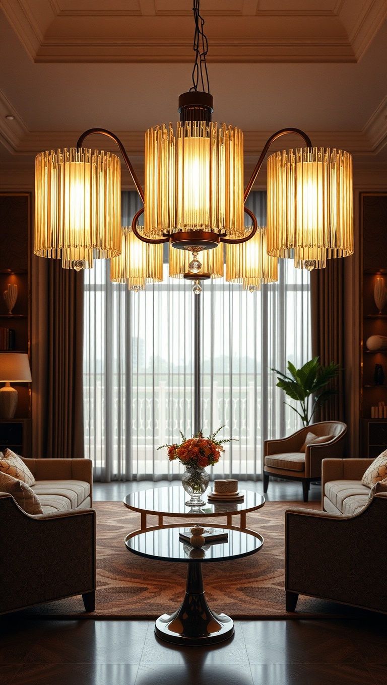 20 Dazzling Ideas for Art Deco Living Rooms: Glam Up Your Space! - 8. Opt for Elegant Lighting Fixtures