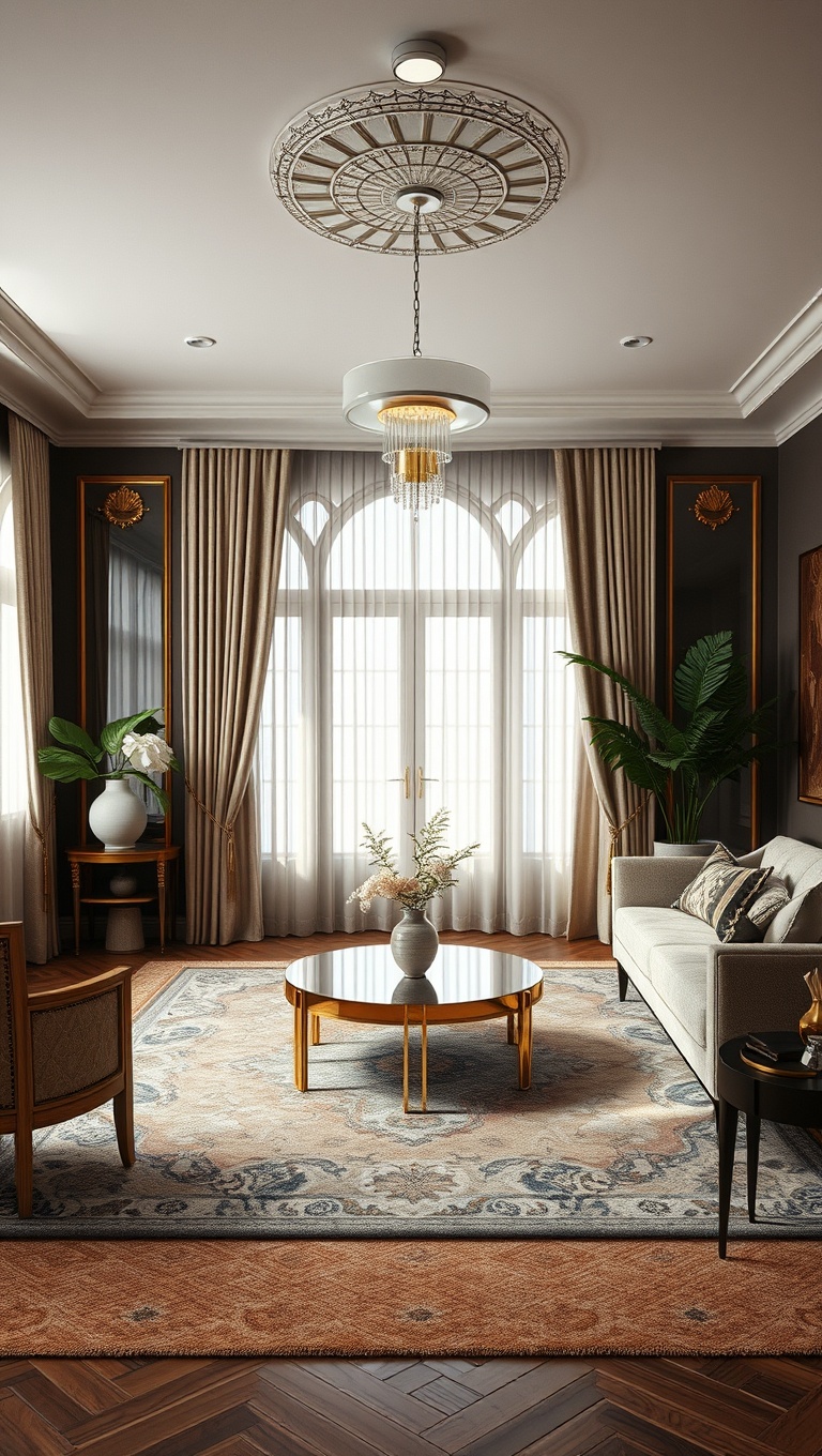 20 Dazzling Ideas for Art Deco Living Rooms: Glam Up Your Space! - 13. Layer Your Rugs