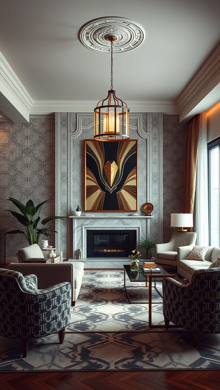 20 Dazzling Ideas for Art Deco Living Rooms: Glam Up Your Space! - 1. Go for Geometric Patterns