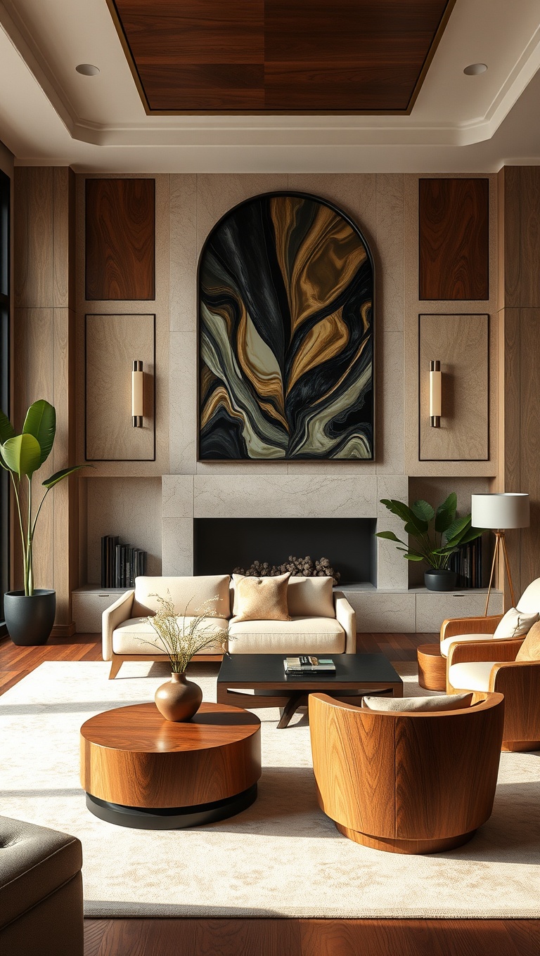 20 Dazzling Ideas for Art Deco Living Rooms: Glam Up Your Space! - 11. Bring in Exotic Wood Finishes