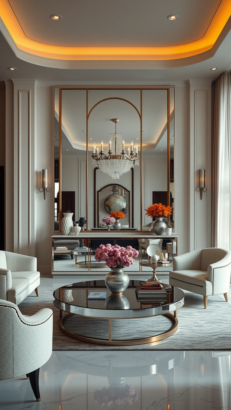 20 Dazzling Ideas for Art Deco Living Rooms: Glam Up Your Space! - 5. Incorporate Mirrored Surfaces