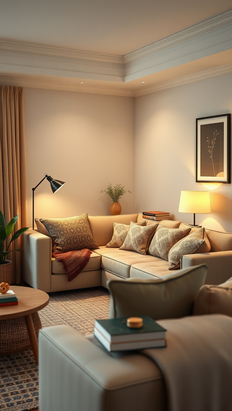 20 Stunning Ideas to Elevate Your Beige Couch Living Room - 13. Create a Cozy Reading Nook
