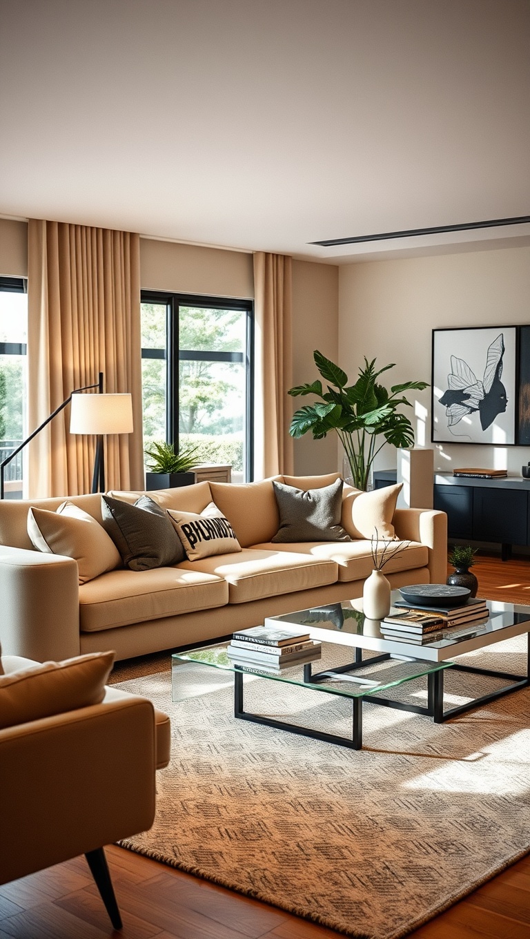 20 Stunning Ideas to Elevate Your Beige Couch Living Room - 6. Use Stylish Coffee Tables
