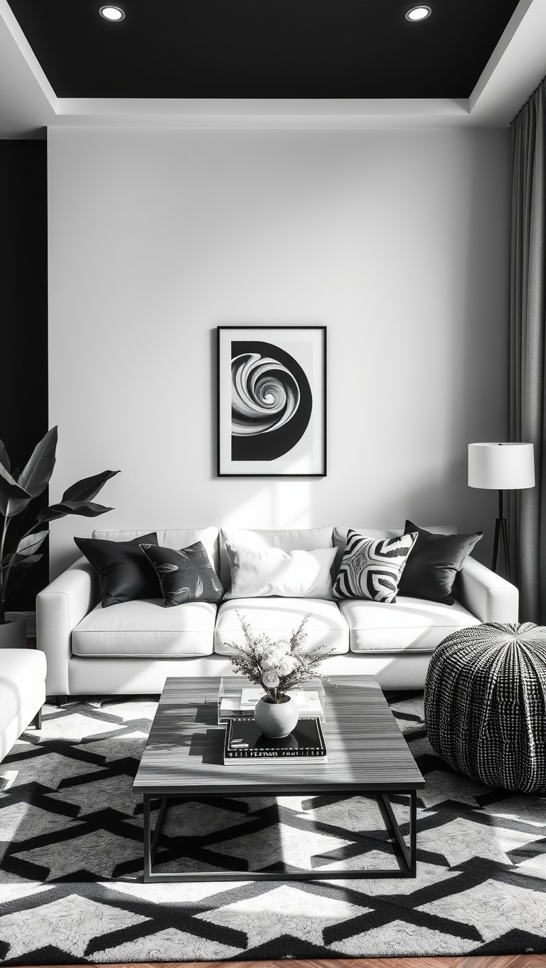 20 Chic Ideas to Elevate Your Black and White Living Room - 4. Statement Artwork: Black and White Prints