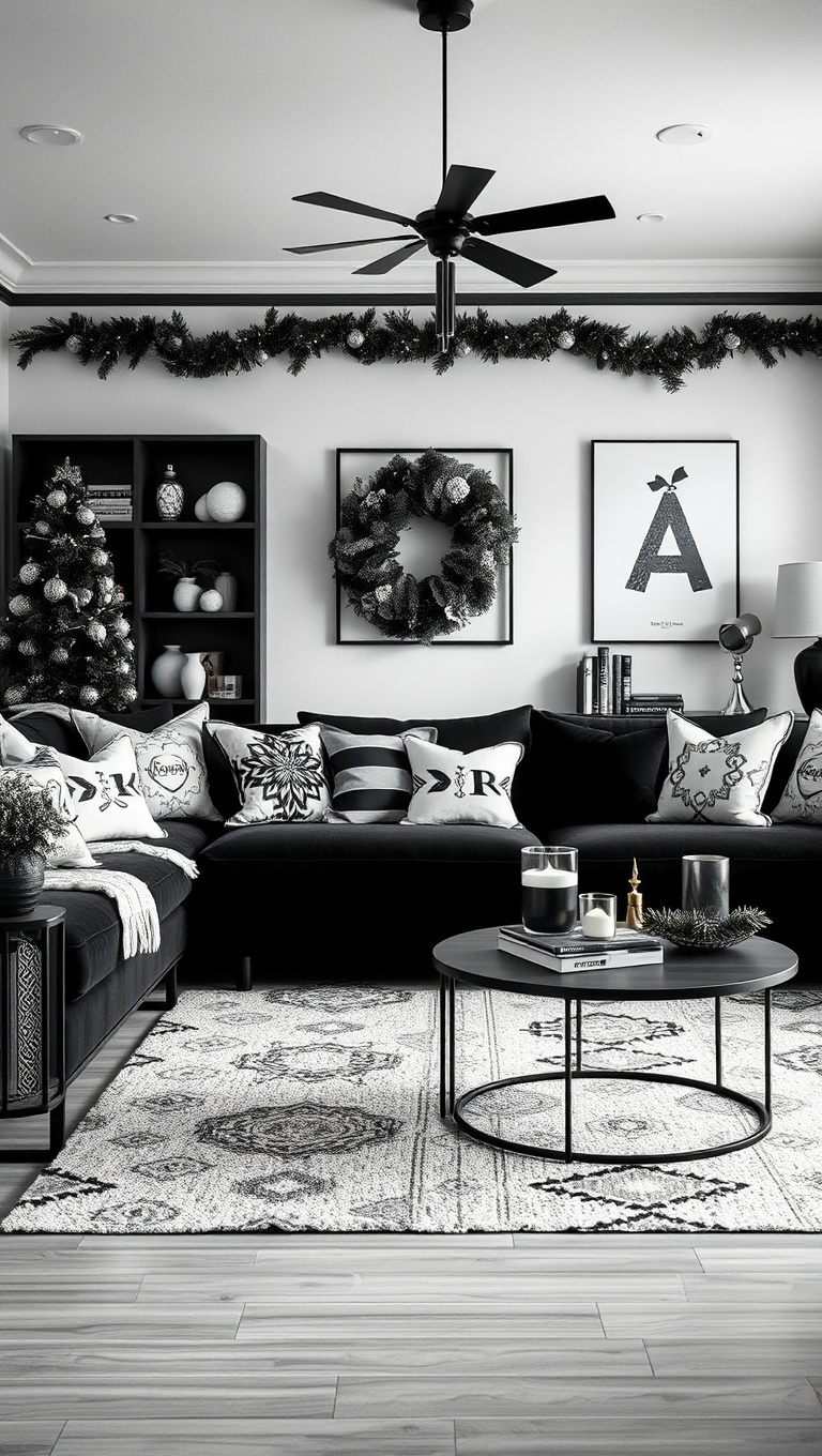 20 Chic Ideas to Elevate Your Black and White Living Room - Seasonal Decor: Change it Up with Festive Touches