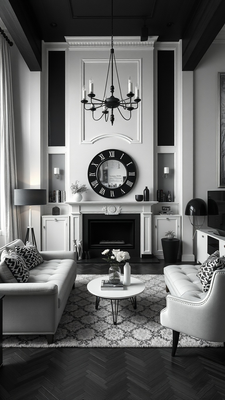 20 Chic Ideas to Elevate Your Black and White Living Room - 11. Vintage Vibes: Retro Black and White Decor