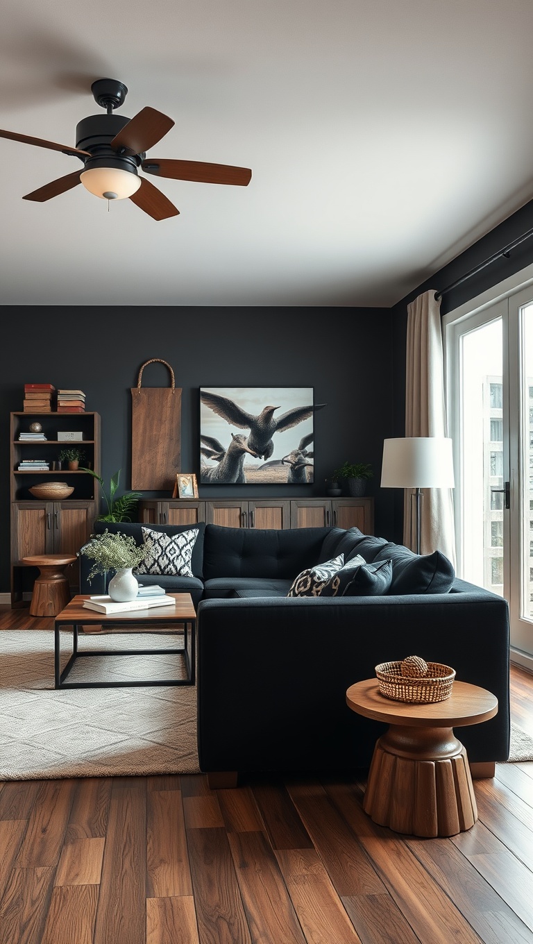 20 Chic Ideas for Styling Your Black Couch Living Room - Farmhouse Fresh: Rustic Decor