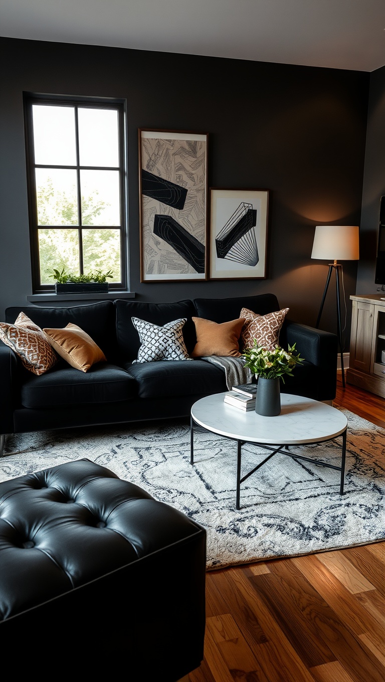 20 Chic Ideas for Styling Your Black Couch Living Room - Mixing Textures: Layer It Up!