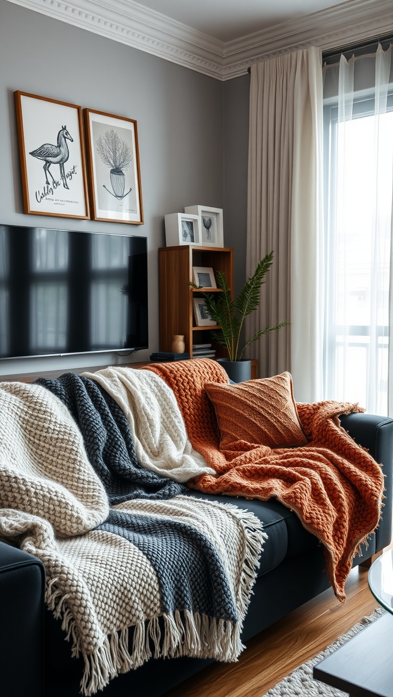 20 Chic Ideas for Styling Your Black Couch Living Room - Cozy Throws: Soft and Snuggly