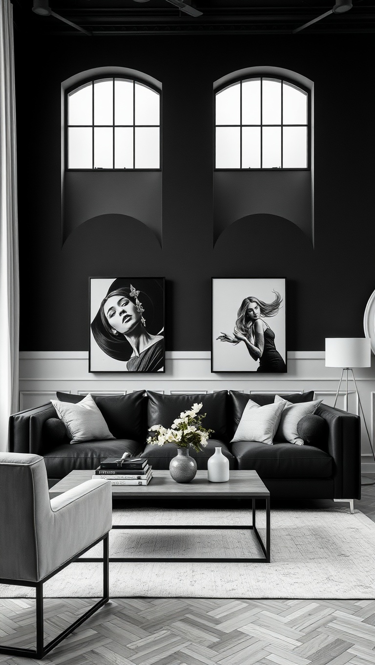 20 Chic Ideas for Styling Your Black Couch Living Room - Monochrome Magic: Shades of Black and White