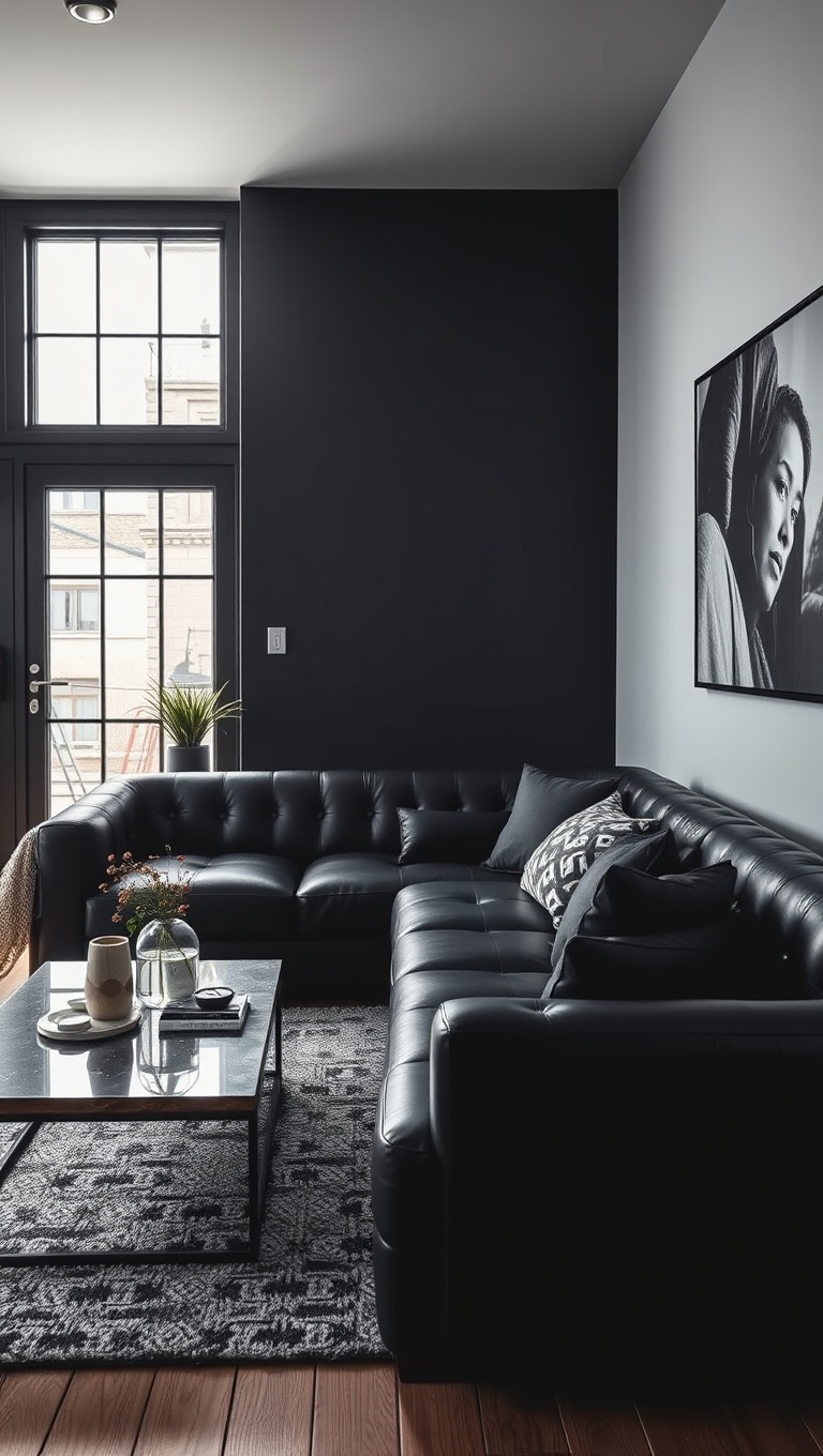 20 Chic Ideas for Styling Your Black Couch Living Room - Industrial Edge: Metal Accents