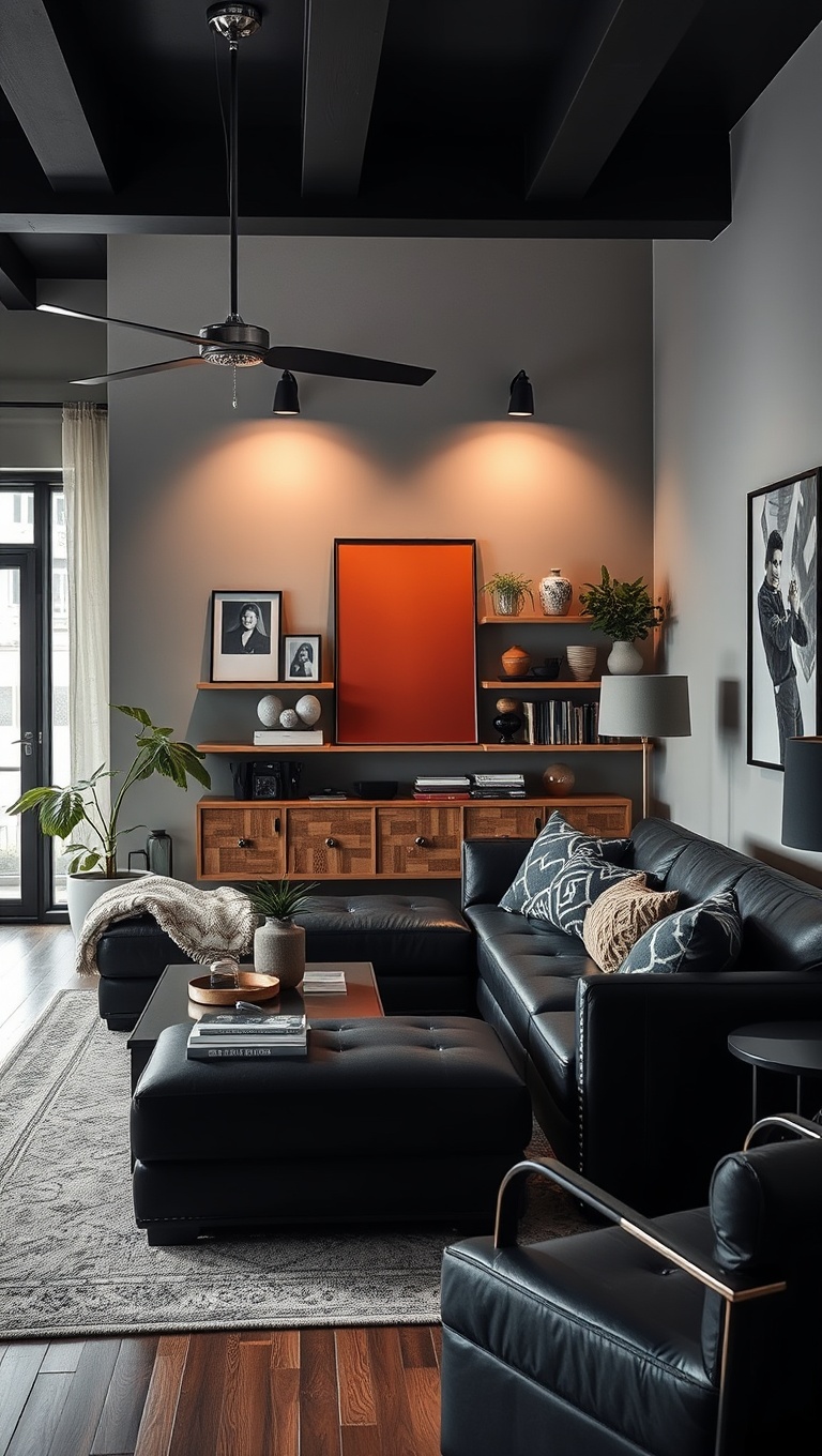 20 Chic Ideas for Styling Your Black Couch Living Room - Eclectic Mix: A Little Bit of Everything