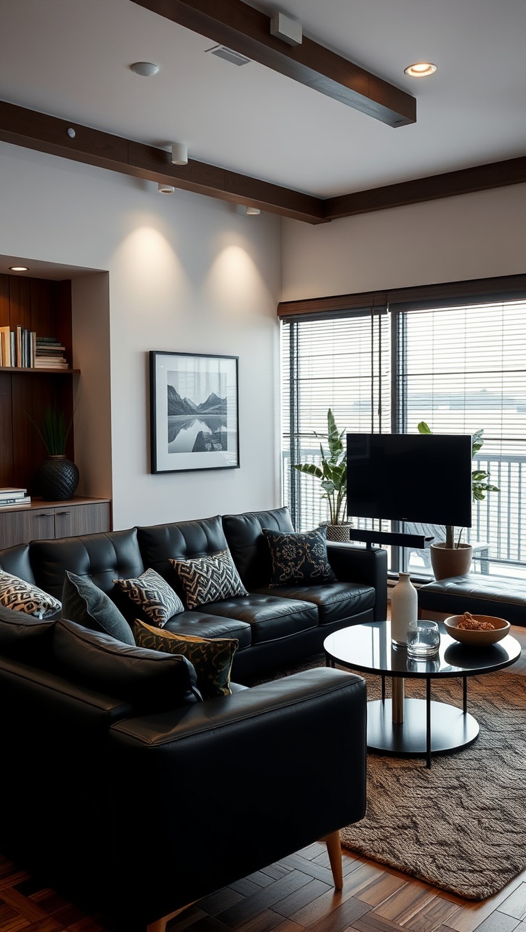 20 Chic Ideas for Styling Your Black Couch Living Room - Mid-Century Modern: Sleek Lines