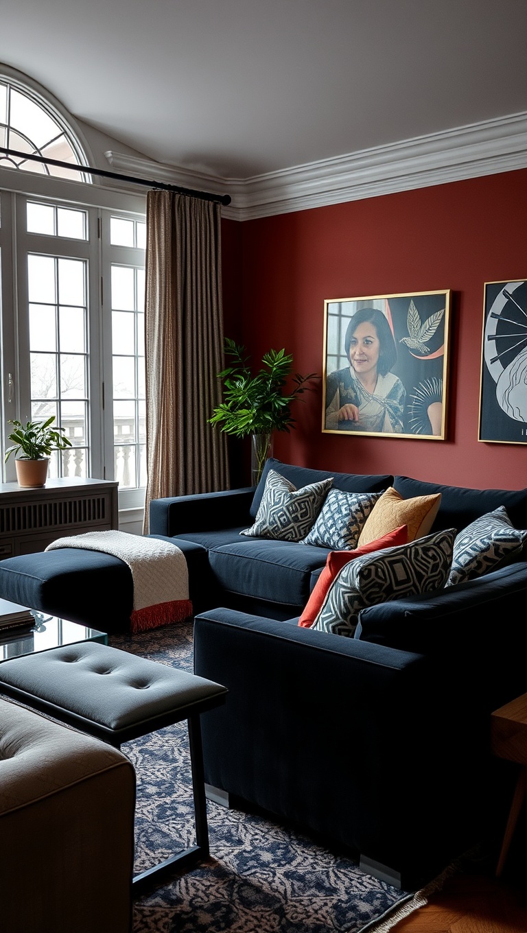 20 Chic Ideas for Styling Your Black Couch Living Room - Bold Accent Colors: Make a Statement