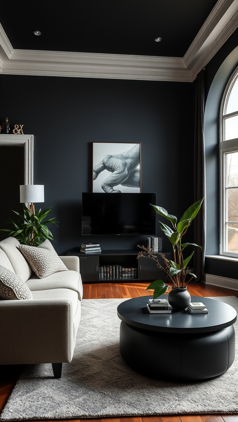 20 Chic Ideas to Elevate Your Black Living Room Style - 1. Bold Black Walls: A Statement of Style