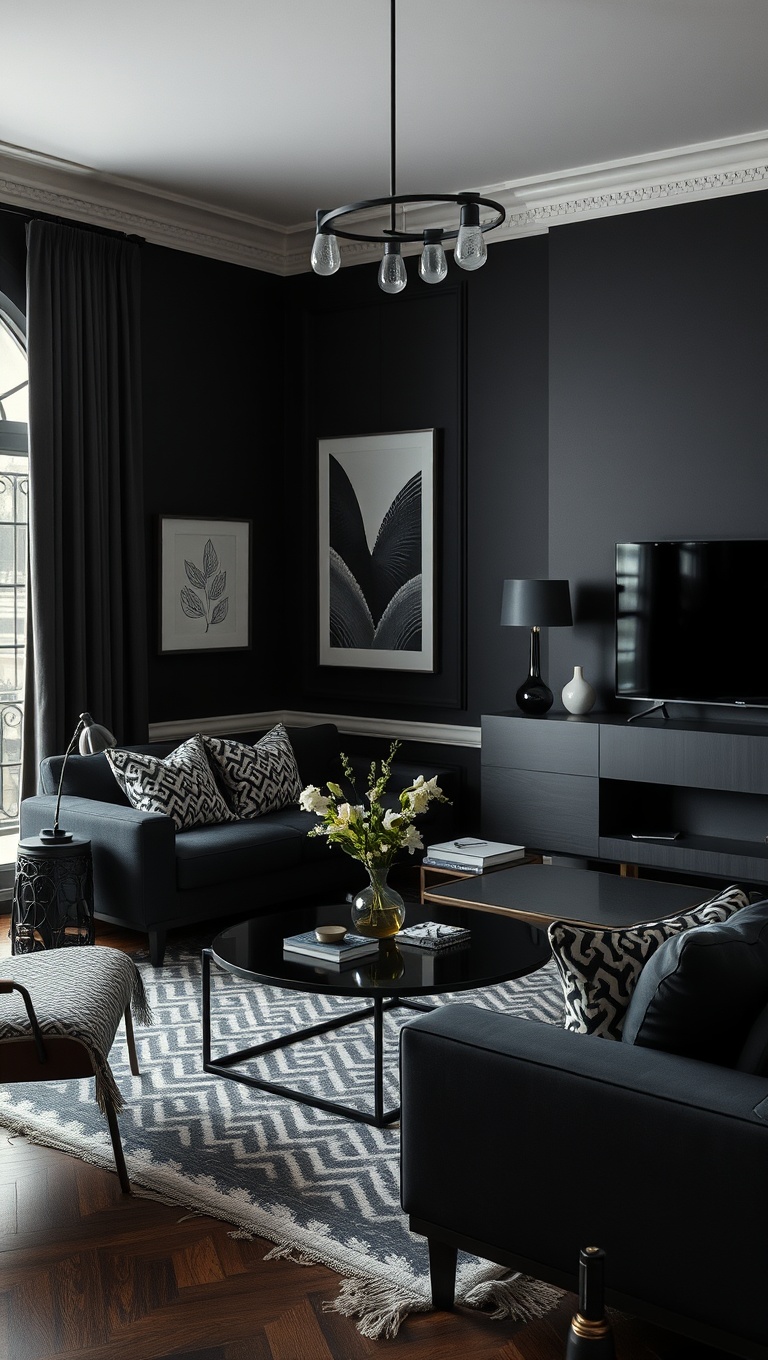 20 Chic Ideas to Elevate Your Black Living Room Style - Layered Patterns: Mix and Match with Style