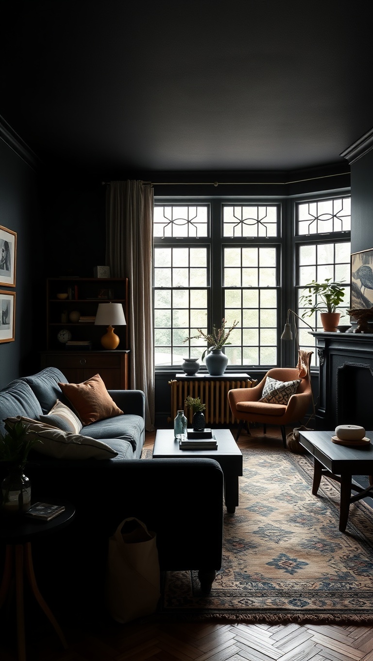 20 Chic Ideas to Elevate Your Black Living Room Style - 9. Vintage Finds: Timeless Charm in Decor