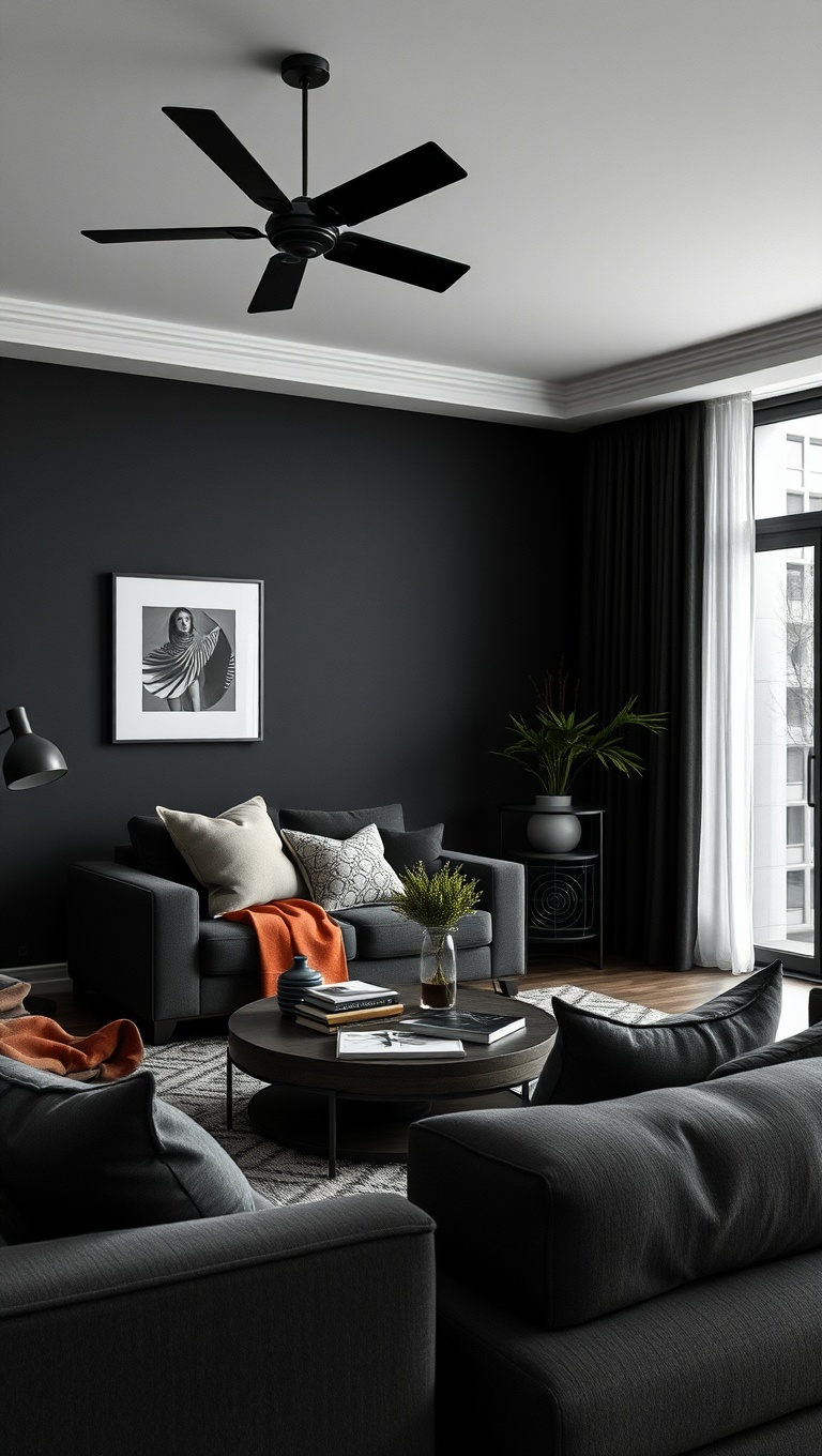 20 Chic Ideas to Elevate Your Black Living Room Style - 3. Soft Textures: Cozy Up with Fabrics