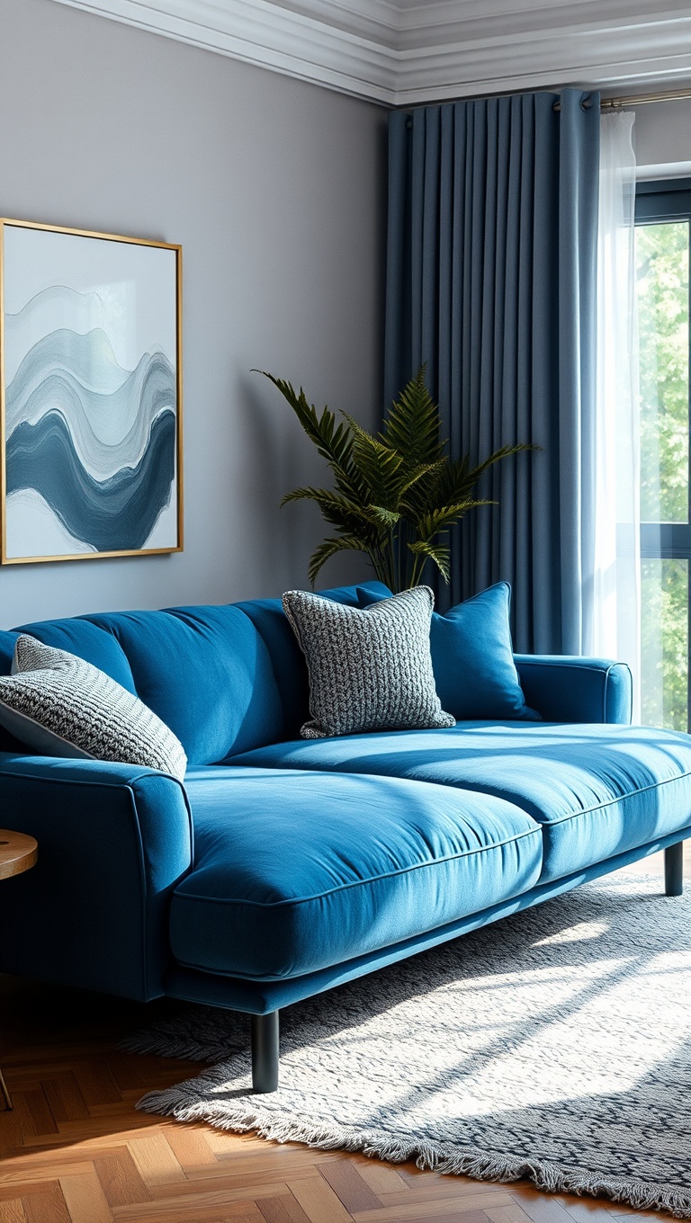 20 Stunning Ideas to Style Your Blue Couch Living Room - 7. Layering Textures: Velvet and Knits