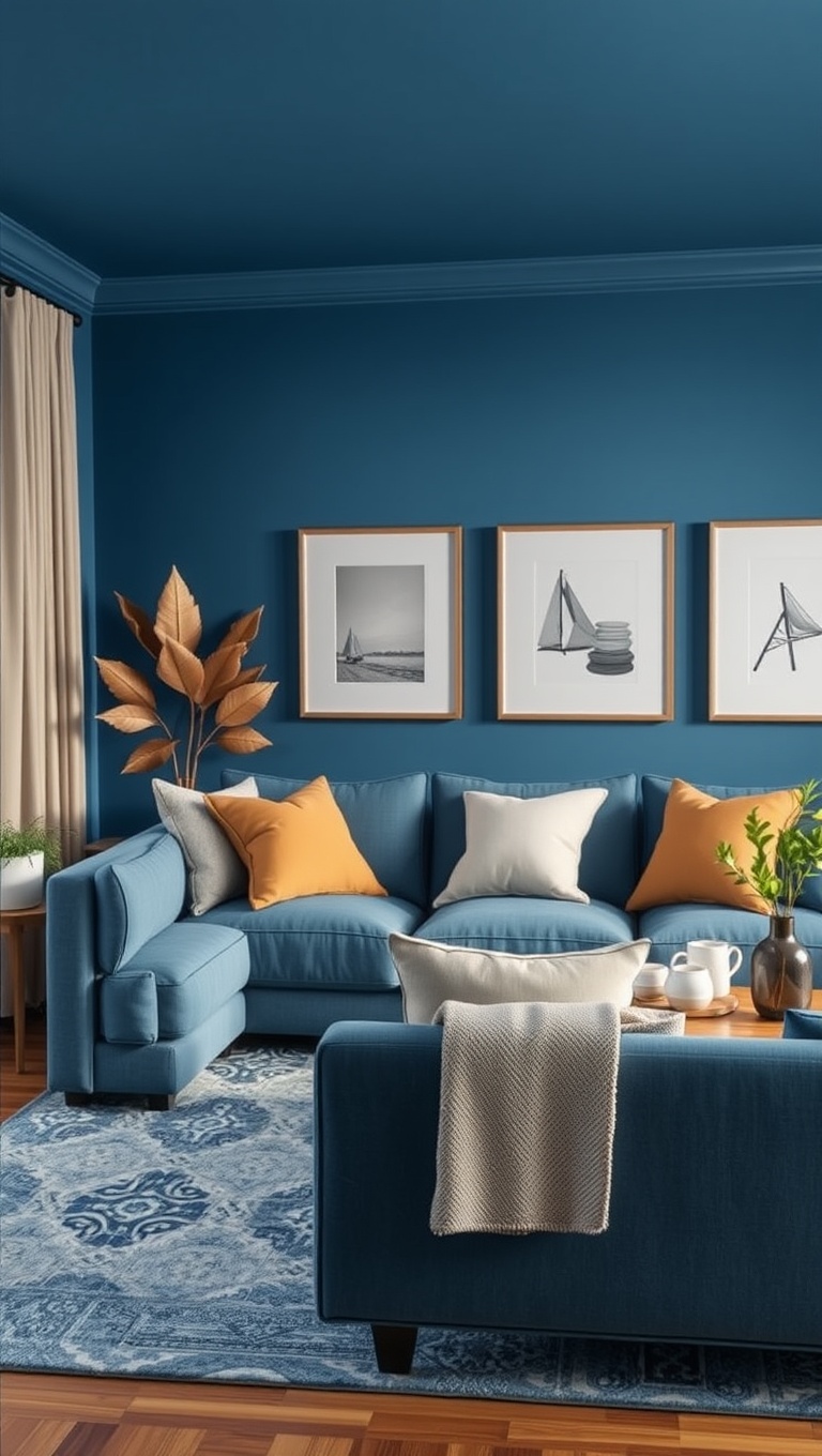 20 Stunning Ideas to Style Your Blue Couch Living Room - 18. Earthy Tones to Balance the Blue