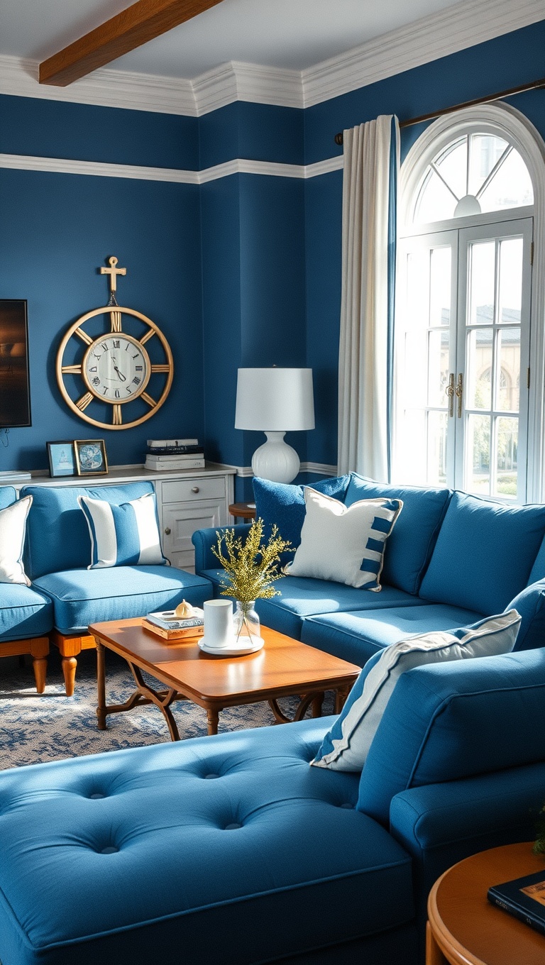 20 Stunning Ideas to Style Your Blue Couch Living Room - 9. Coastal Vibes with Nautical Pieces