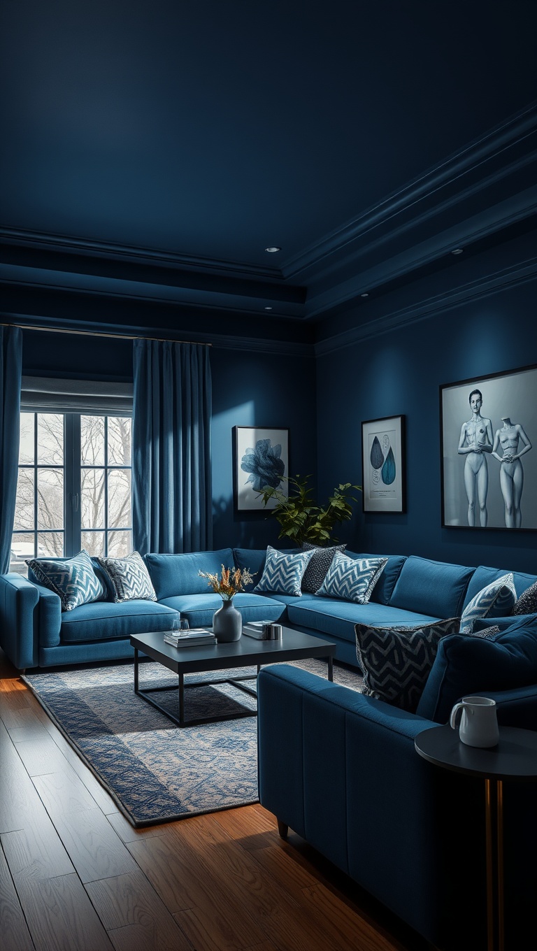 20 Stunning Ideas to Style Your Blue Couch Living Room - 15. Monochrome Magic with Different Blues