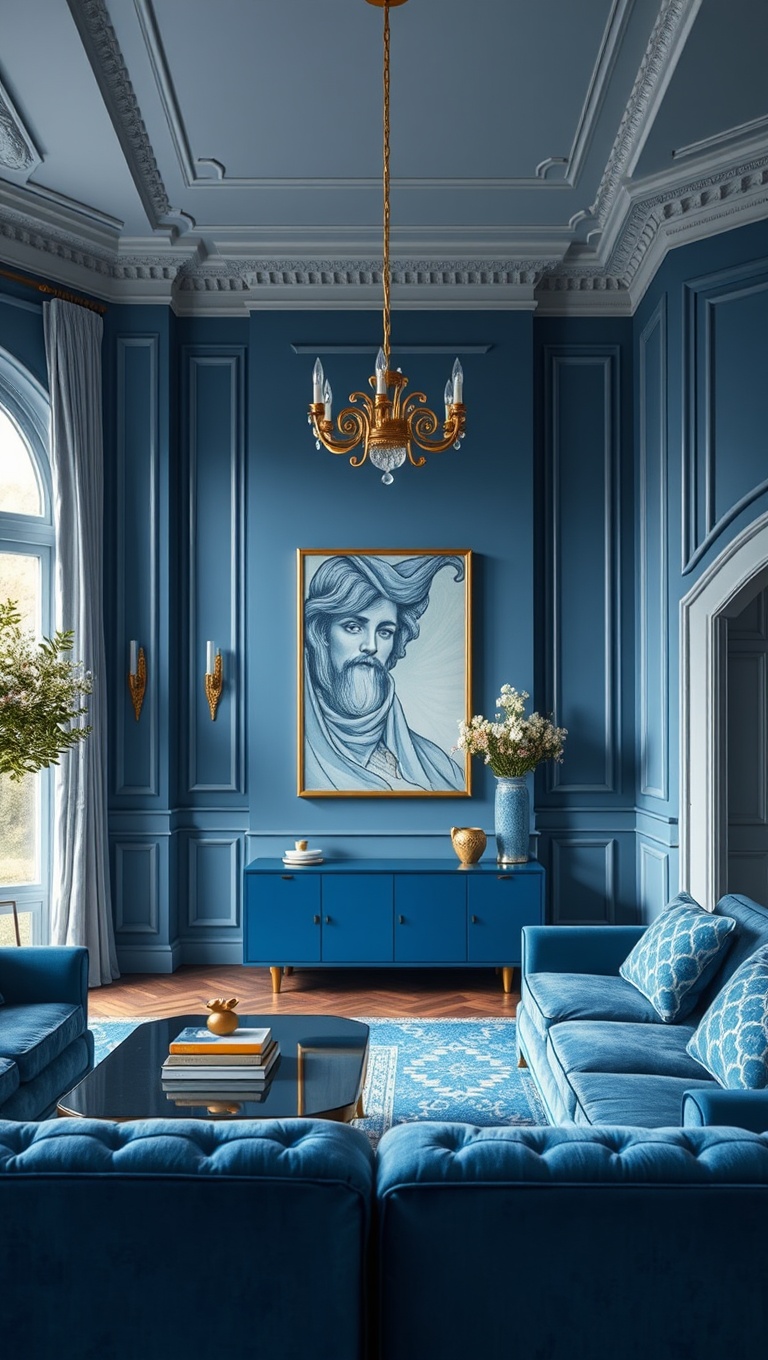 20 Stunning Ideas to Create a Dreamy Blue Living Room - 15. Blue and Gold Glam