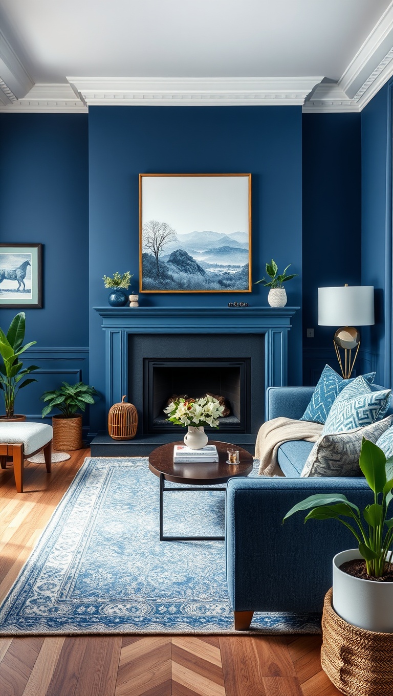 20 Stunning Ideas to Create a Dreamy Blue Living Room - 18. Greenery to Complement Blue