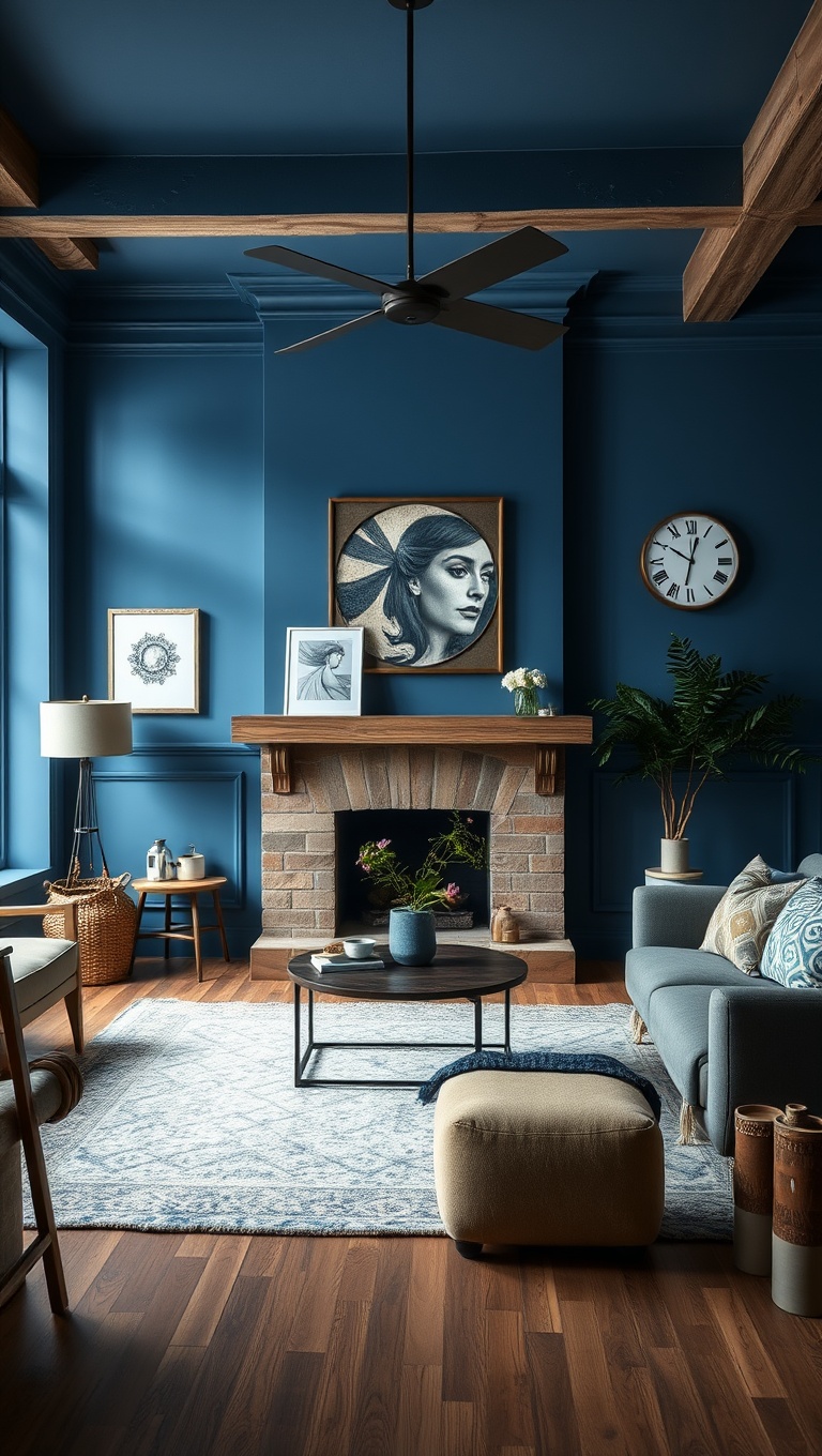 20 Stunning Ideas to Create a Dreamy Blue Living Room - 13. Rustic Blue with Reclaimed Wood
