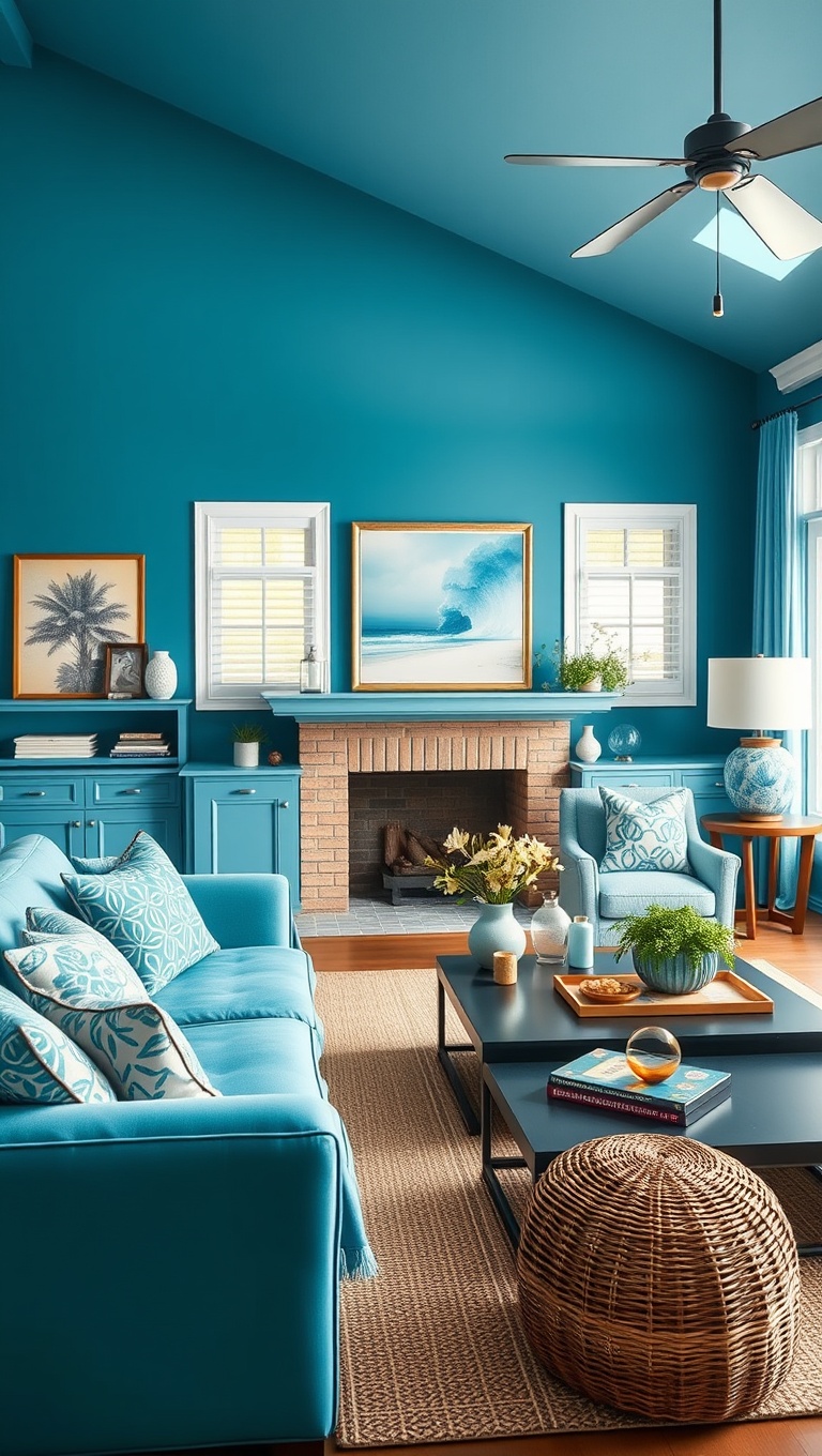 20 Stunning Ideas to Create a Dreamy Blue Living Room - 3. Coastal Vibes with Turquoise