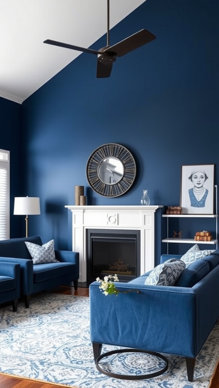20 Stunning Ideas to Create a Dreamy Blue Living Room - Bold Navy Accent Walls