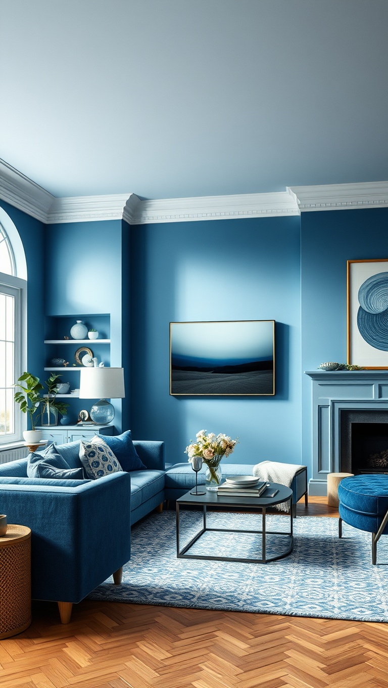 20 Stunning Ideas to Create a Dreamy Blue Living Room - 10. Layering Shades of Blue