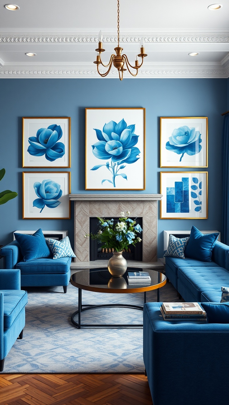 20 Stunning Ideas to Create a Dreamy Blue Living Room - 8. Beautiful Blue Artwork