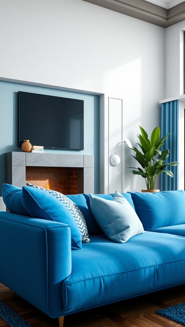 20 Fabulous Ideas for Styling Your Blue Sofa Living Room - 5. Add Depth with Jewel Tones