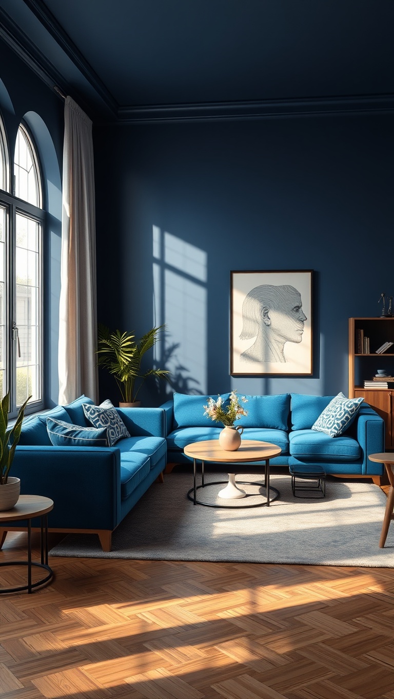 20 Fabulous Ideas for Styling Your Blue Sofa Living Room - Soft Lighting for a Cozy Atmosphere