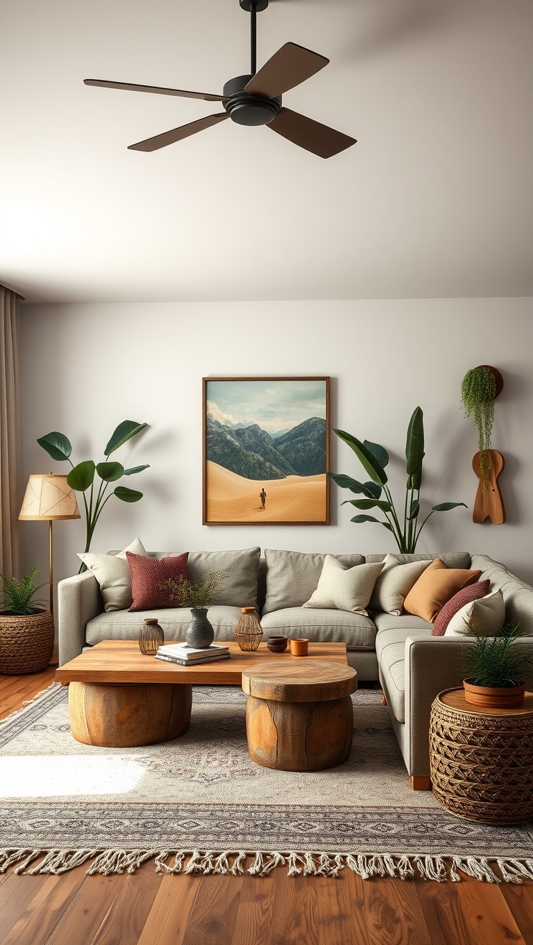 20 Bohemian Living Room Ideas to Transform Your Space - 13. Reclaimed Wood Elements for Earthy Charm