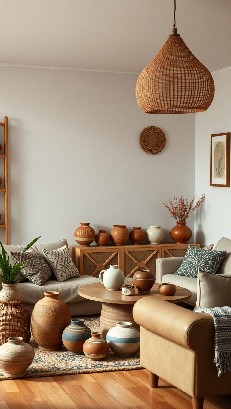 20 Bohemian Living Room Ideas to Transform Your Space - 18. Handcrafted Pottery and Ceramics