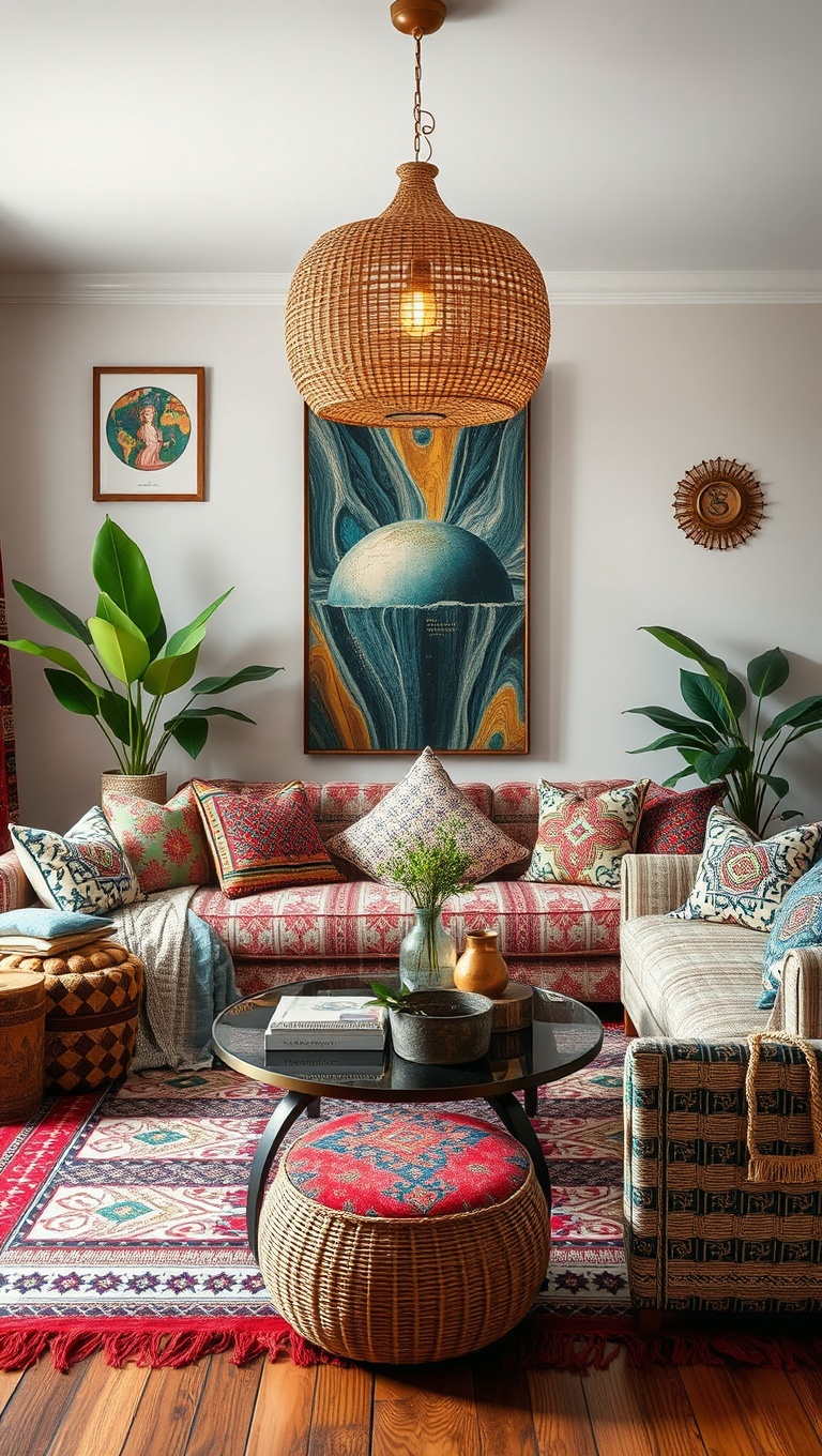 20 Bohemian Living Room Ideas to Transform Your Space - 14. Global Textiles: Mix and Match Patterns
