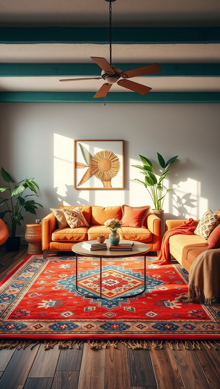 20 Bohemian Living Room Ideas to Transform Your Space - 3. Vibrant Rugs to Add Warmth