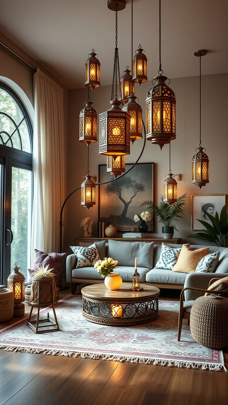 20 Bohemian Living Room Ideas to Transform Your Space - 12. Moroccan Lanterns for a Magical Glow