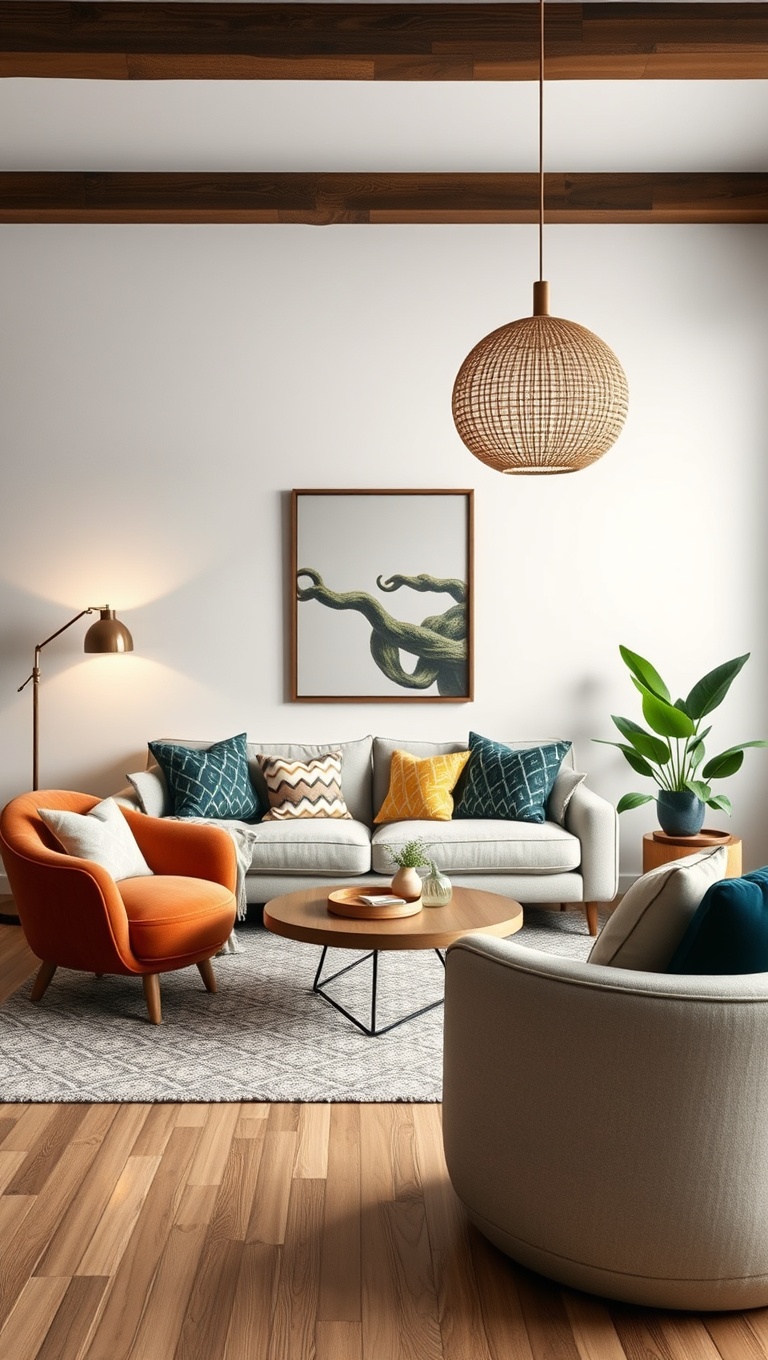 20 Boho Living Room Ideas That Bring Cozy Vibes and Unique Style - 16. Funky Shapes: Use Round and Irregular Furniture Designs