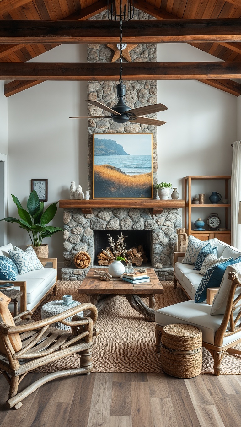 20 Coastal Living Room Ideas to Make a Splash! - Driftwood Furniture for Rustic Elegance