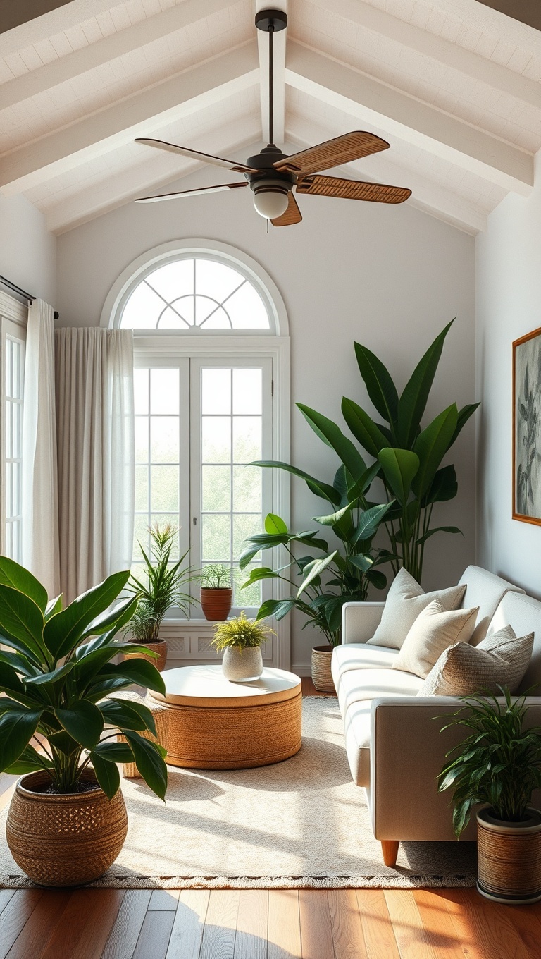 20 Coastal Living Room Ideas to Make a Splash! - Lush Indoor Plants for a Fresh Look