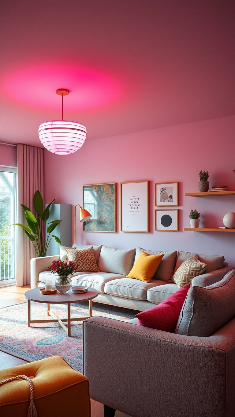 20 Vibrant Ideas to Transform Your Living Room into a Colorful Oasis - 7. Whimsical Lighting: Illuminate with Color