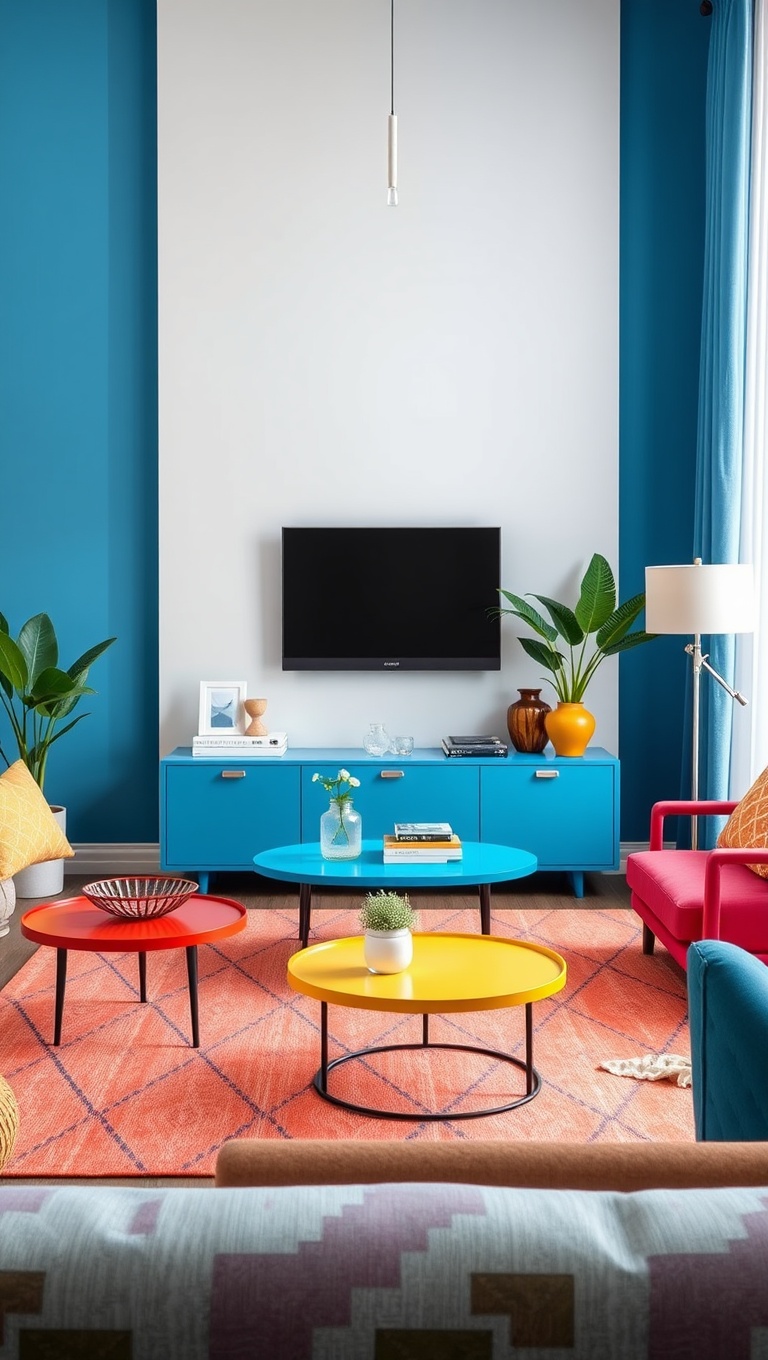 20 Vibrant Ideas to Transform Your Living Room into a Colorful Oasis - 9. Colorful Coffee Tables: A Centerpiece to Adore