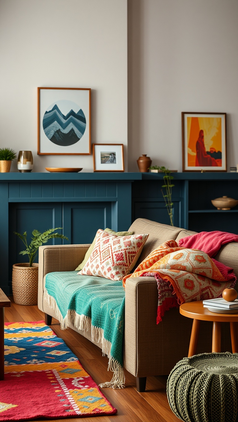 20 Vibrant Ideas to Transform Your Living Room into a Colorful Oasis - 11. Cozy Blankets: Layer Up with Color