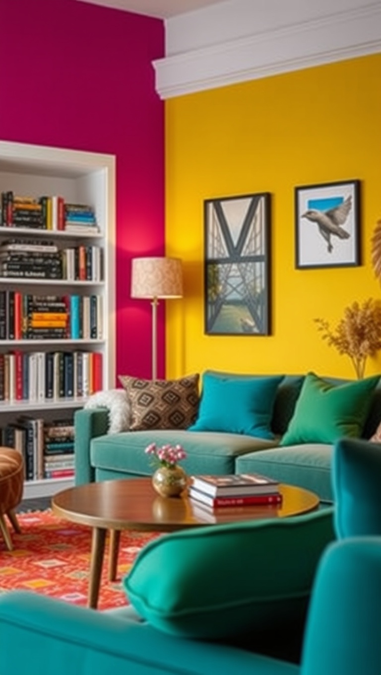 20 Vibrant Ideas to Transform Your Living Room into a Colorful Oasis - 18. Colorful Books: Display Your Favorites Brightly